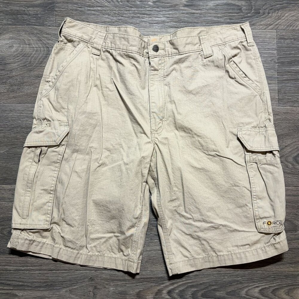 Carhartt Force Relaxed Fit Cargo Shorts Size 40 Cotton Khaki 101168 Rip Stop